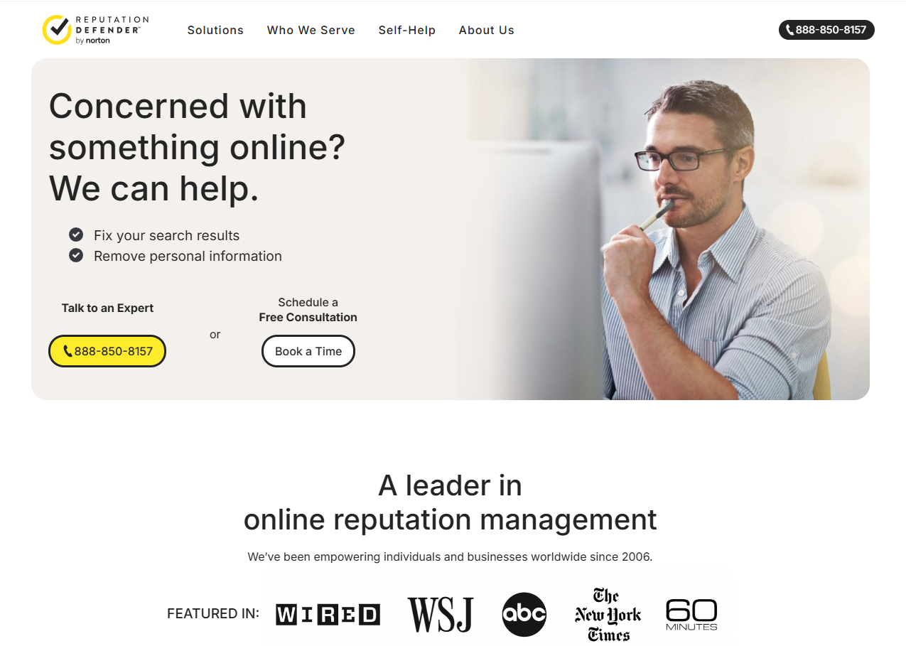 ReputationDefender homepage screenshot