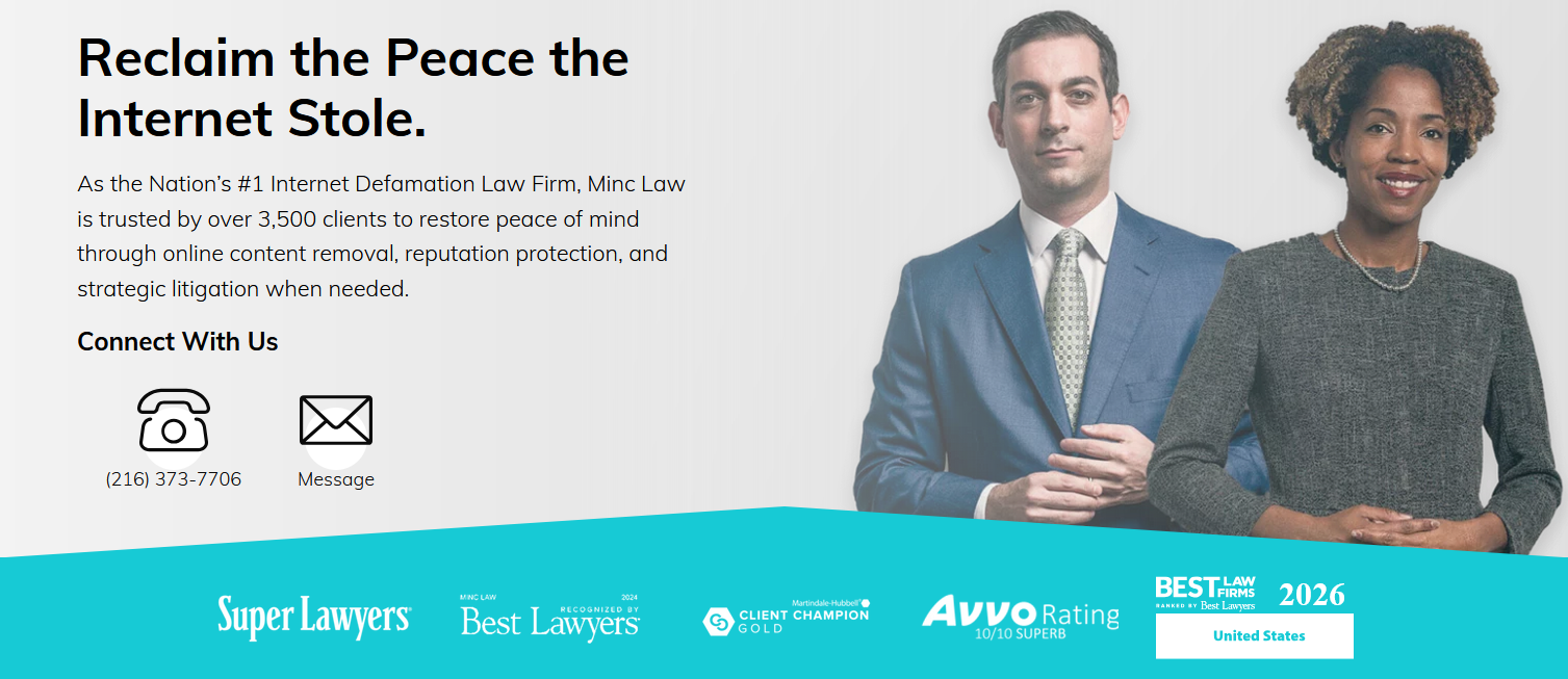 Minc Law homepage screenshot