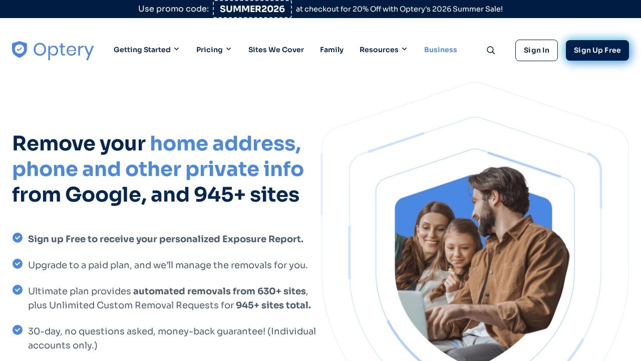 Optery homepage screenshot